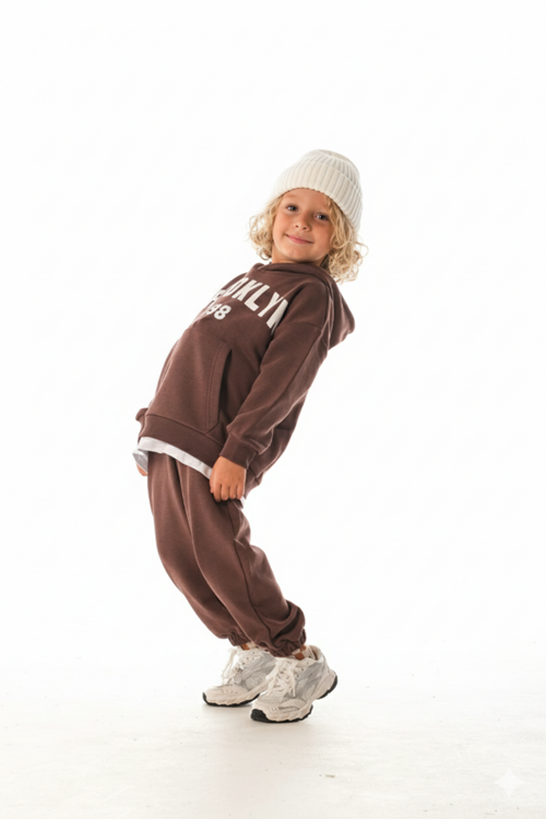 KAPŞONLU -BEYAZ ETEK DETAYLI  ÇOCUK EŞOFMAN TAKIMI