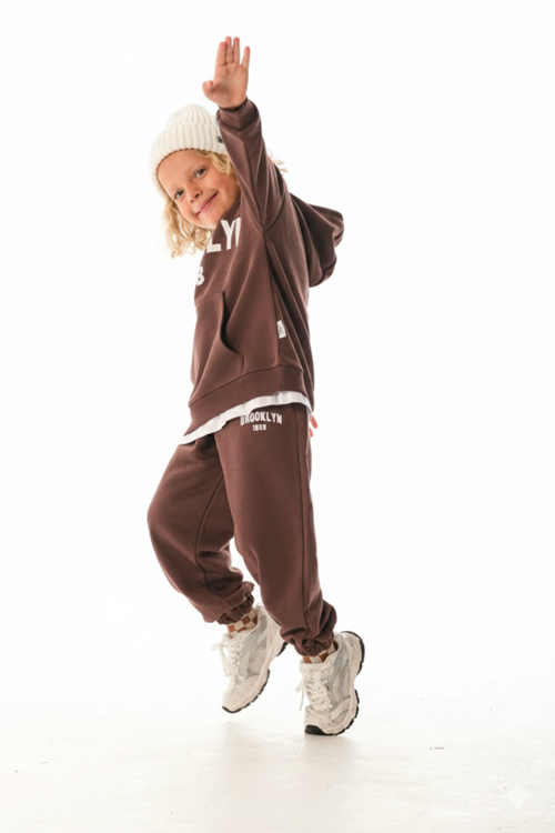 KAPŞONLU -BEYAZ ETEK DETAYLI  ÇOCUK EŞOFMAN TAKIMI