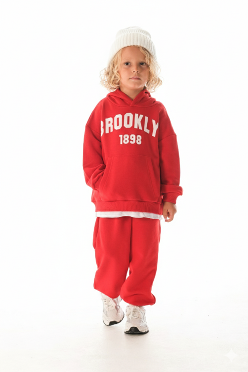 KAPŞONLU -BEYAZ ETEK DETAYLI  ÇOCUK EŞOFMAN TAKIMI