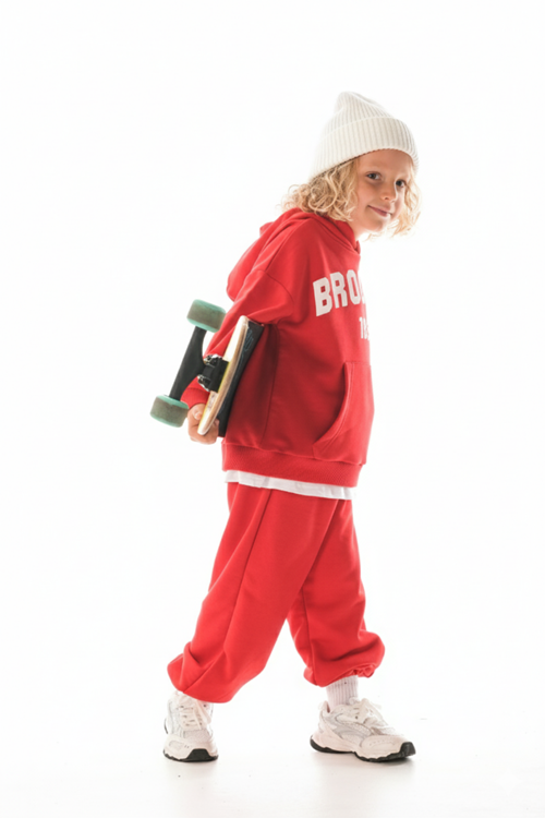 KAPŞONLU -BEYAZ ETEK DETAYLI  ÇOCUK EŞOFMAN TAKIMI