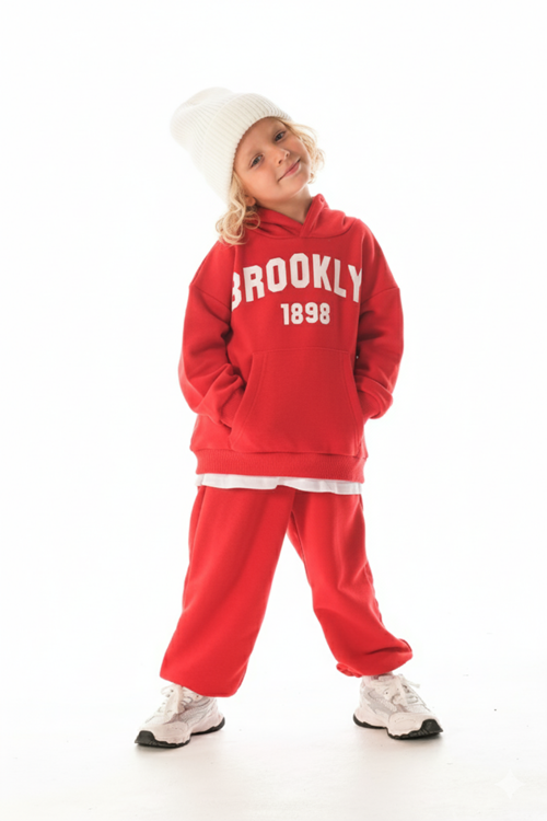 KAPŞONLU -BEYAZ ETEK DETAYLI  ÇOCUK EŞOFMAN TAKIMI