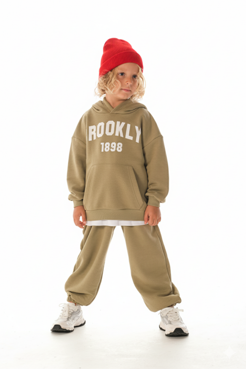 KAPŞONLU -BEYAZ ETEK DETAYLI  ÇOCUK EŞOFMAN TAKIMI