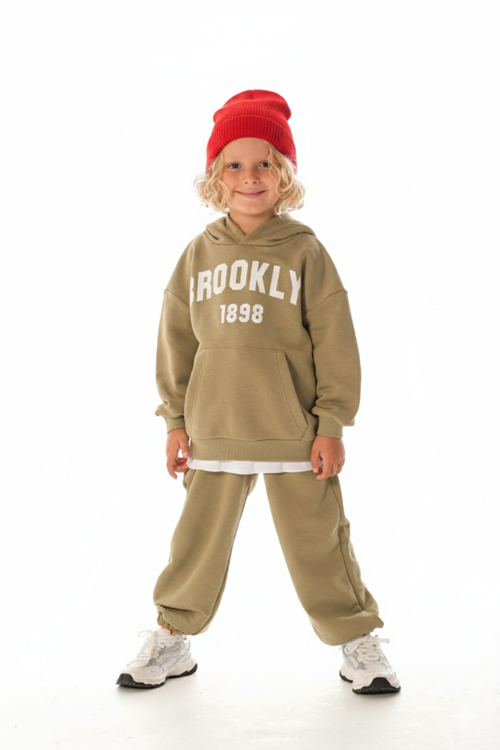 KAPŞONLU -BEYAZ ETEK DETAYLI  ÇOCUK EŞOFMAN TAKIMI