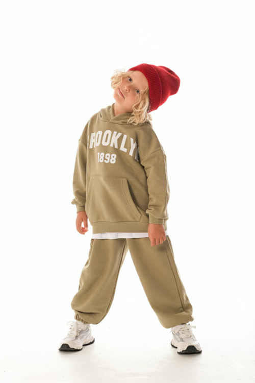 KAPŞONLU -BEYAZ ETEK DETAYLI  ÇOCUK EŞOFMAN TAKIMI