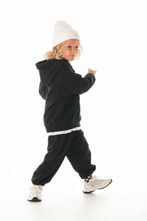 KAPŞONLU -BEYAZ ETEK DETAYLI  ÇOCUK EŞOFMAN TAKIMI