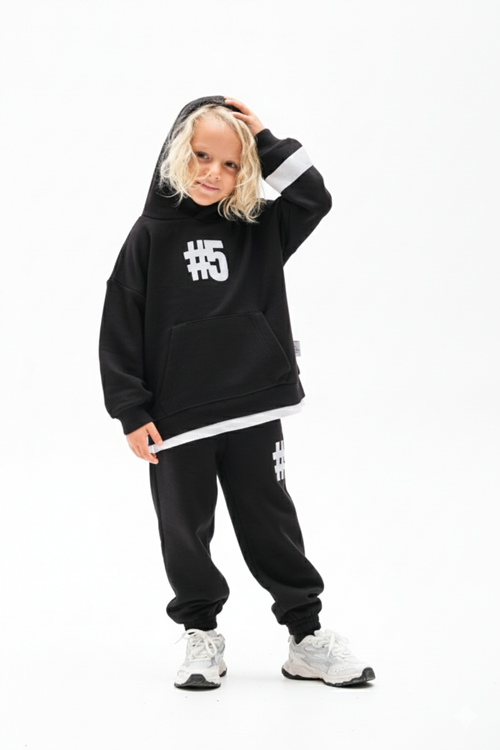 UNİSEX 4-10 YAŞ ETEK PARÇA DETAYLI KABARTMA BASKILI ÇOCUK TAKIM