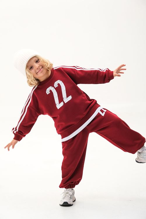 NO22 KOL ŞERİTLİ BEYAZ ETEK DETAYLI 4-12 YAŞ EŞOFMAN TAKIMI