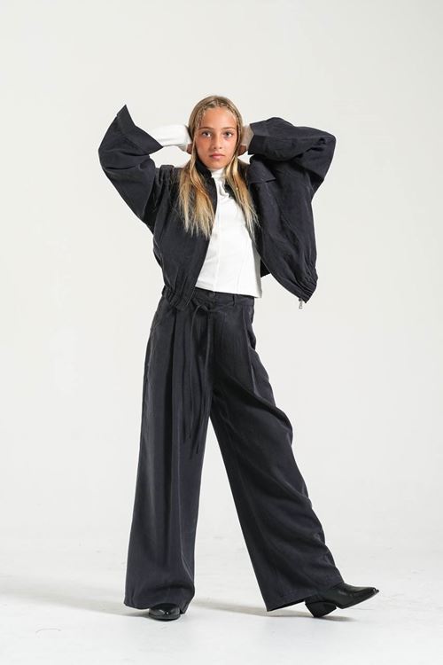 9-15 Yaş Tencel Fermuarlı Ceket & Wide-Leg Pantolon Kombini